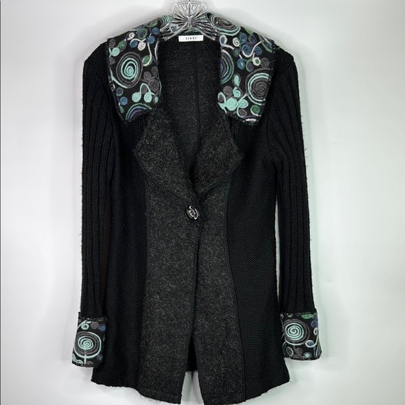 Sioni Black Wool Cardigan One Button Sweater Size Medium - Picture 1 of 7